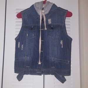 Jean vest with removable gray hoodie